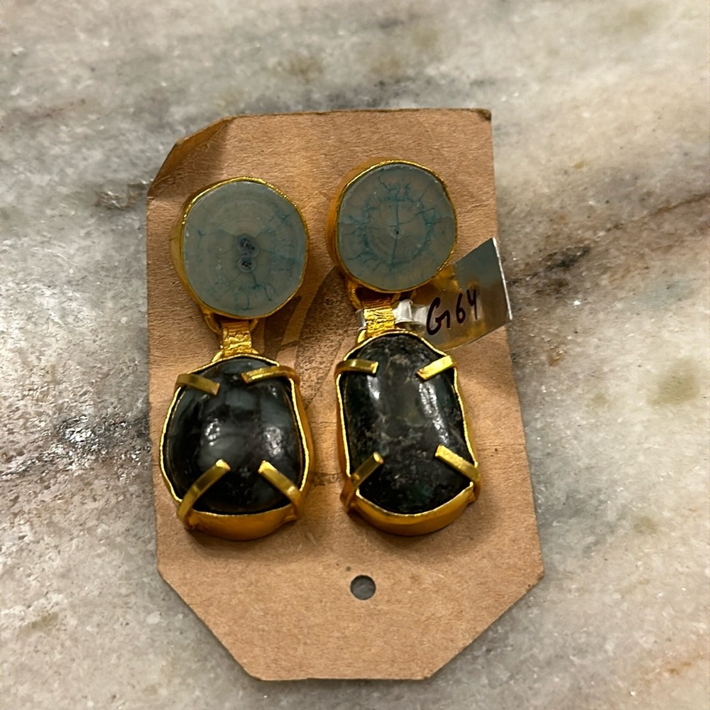 Yellow gold plated quartz earrings
